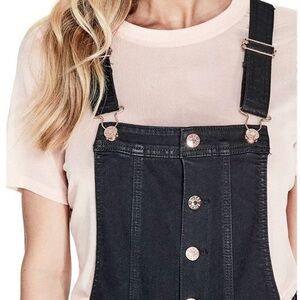 Guess| Black Straight Leg Lightweight Denim Overalls w/Rose Gold Hardware Sz 25